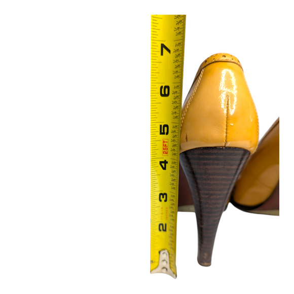 Sam Edelman TRUMAN Women Sz 8.5 Camel Colored Tassel Patent Leather Heel Shoes - Picture 4 of 11